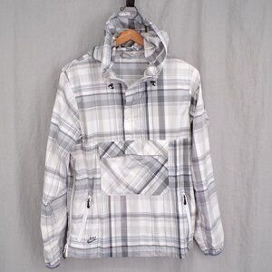 Nike Women's Size Small Grey Plaid Pullover Hooded Windbreaker Jacket